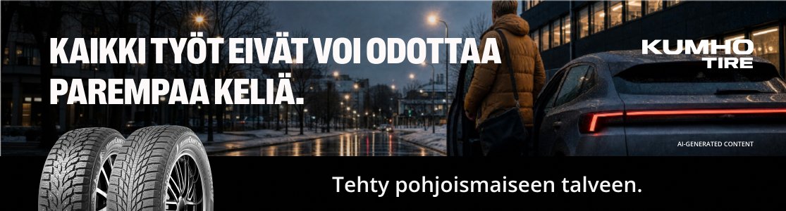 Kumho Tire talvirenkaat – mies kävelee auton luo iltakaupungissa