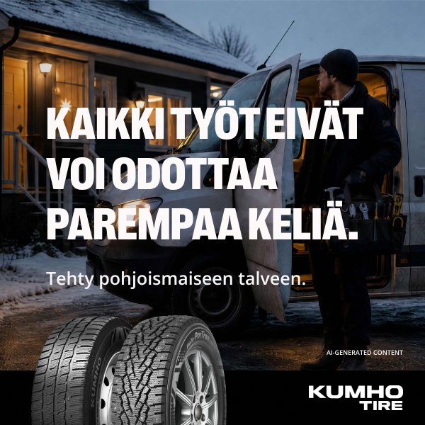 Kumho Tire talvirenkaat – mies kävelee auton luo iltakaupungissa